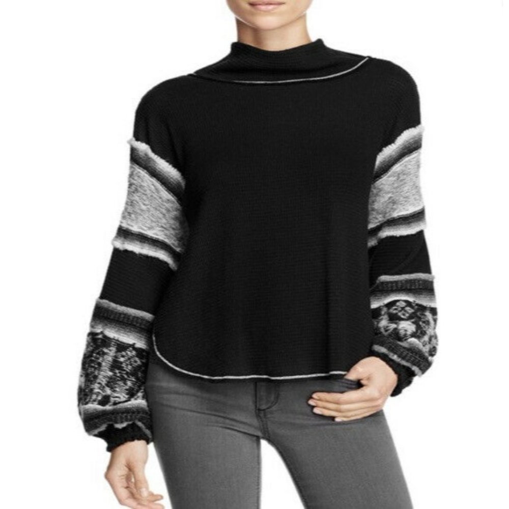 Free People Northern Lights Thermal Sweater Pullover Mock Neck Black Size Small